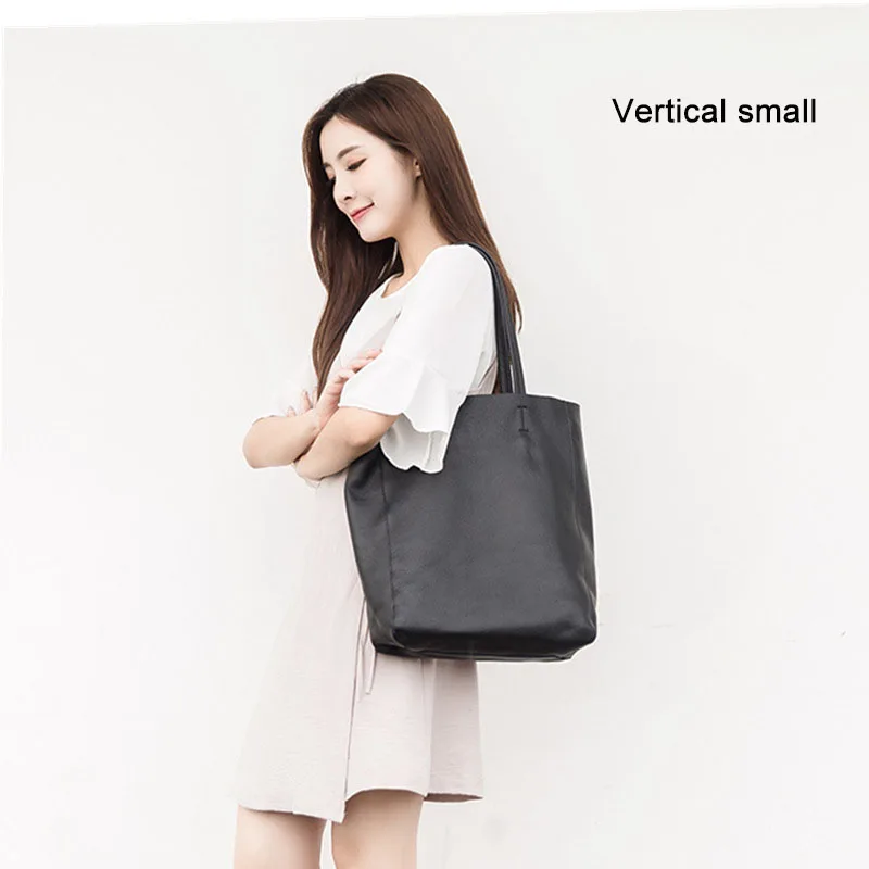 Бренд GO-LUCK, новинка, большая Повседневная сумка из натуральной кожи, женская сумка с верхней ручкой, женская сумка на одно плечо, сумка для покупок, сумка для путешествий - Цвет: Vertical Small Black