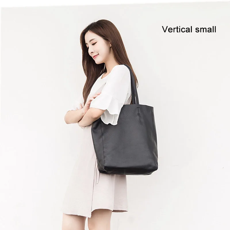 Vertical Small Black Бренд GO-LUCK, новинка, большая Повседневная сумка из натуральной кожи, женская сумка с верхней ручкой, женская сумка на одно плечо, сумка для покупок, сумка для путешествий - Цвет: Vertical Small Black