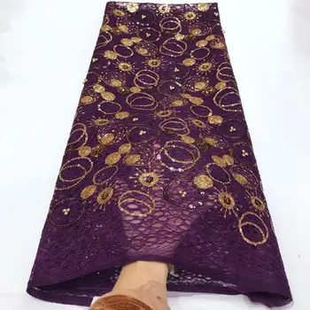

2020 New wholesale price 5yards high quality African sequins lace fabric shining French net lace fabric for making party dress