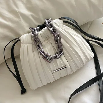 

Luxury Brand Designer Women Shoulder Bags 2020 Drawstring Bucket PU Leather Chain Crossbody Bag Branded Women's Small Handbag
