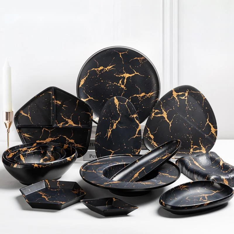 Sia Huat Black Gold Series Melamine Tableware Personality Creativity Flat Small Serving Bowl Charger Dinner Plates Plato De Cena Dishes Plates Aliexpress