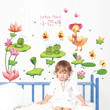Стиль XL7193 зеленый маленький Лотос пруд украшения стены спальни библиотеки гостиной передвижная стена из ПВХ стикер