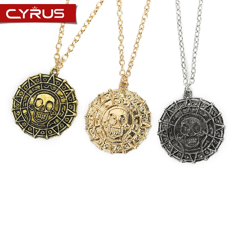 

Classic Pirate Necklace for Women Men Couple Pendant Aztec Gold Coin Movie Periphery Accessories Statement Sweater Chain