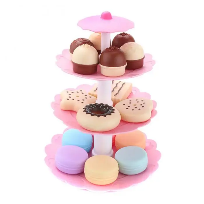 17PCS Girl Pink Cake Tower Mini Cookie Food Set Plastic Kitchen Toys Kids Pretend Play Birthday Gift