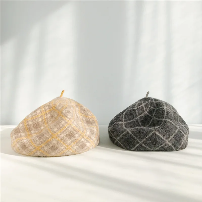 

Women's Wool Beret Hat Caps Girls Autumn Winter beret Lady Painter Hats Vintage Stripe Warm Artistist Hat casquette
