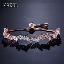 ZAKOL Модный Блестящий AAA кубический циркон багет регулируемый браслет-цепочка и браслет для женщин и девушек Свадебные ювелирные изделия FSBP161