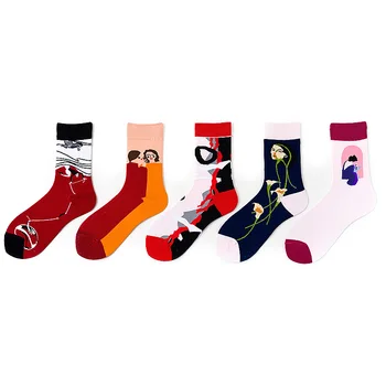 

Colorful Sock for Woman High Adult Kawaii Ladies Soft Sox Cartoon Oil Painting Socks Cotton Spring Autumn Female Trendy Sokken