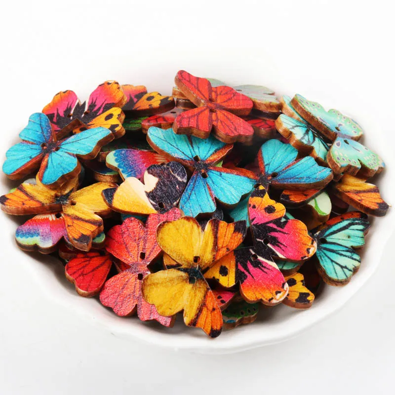Деревянные разноцветные пуговицы в форме бабочки 2 отверстия ручной работы одежда пошив скрапбукинга поделки DIY 28x20 мм 20шт