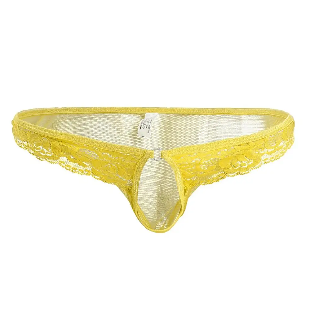 Гей одежда для купания мужские низкая посадка бикини трусы с отверстием для пениса нижнее белье с вырезами открытая попа трусики выдалбливают мужские плавки - Цвет: Yellow