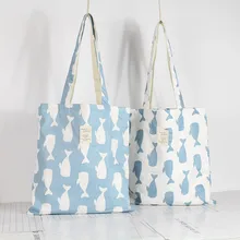 Голубая Кита и художественная свежая Хлопковая сумка на плечо из хлопка и льна в японском стиле экологически чистая Clo