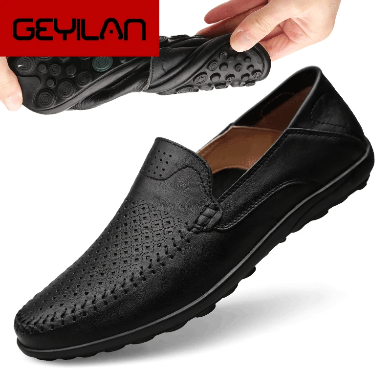 

2019 Casual Men Shoes Genuine Leather Breathable Moccasins Loafers Waterproof Male Flats Slip on Driving Shoes New Big Sizes 47