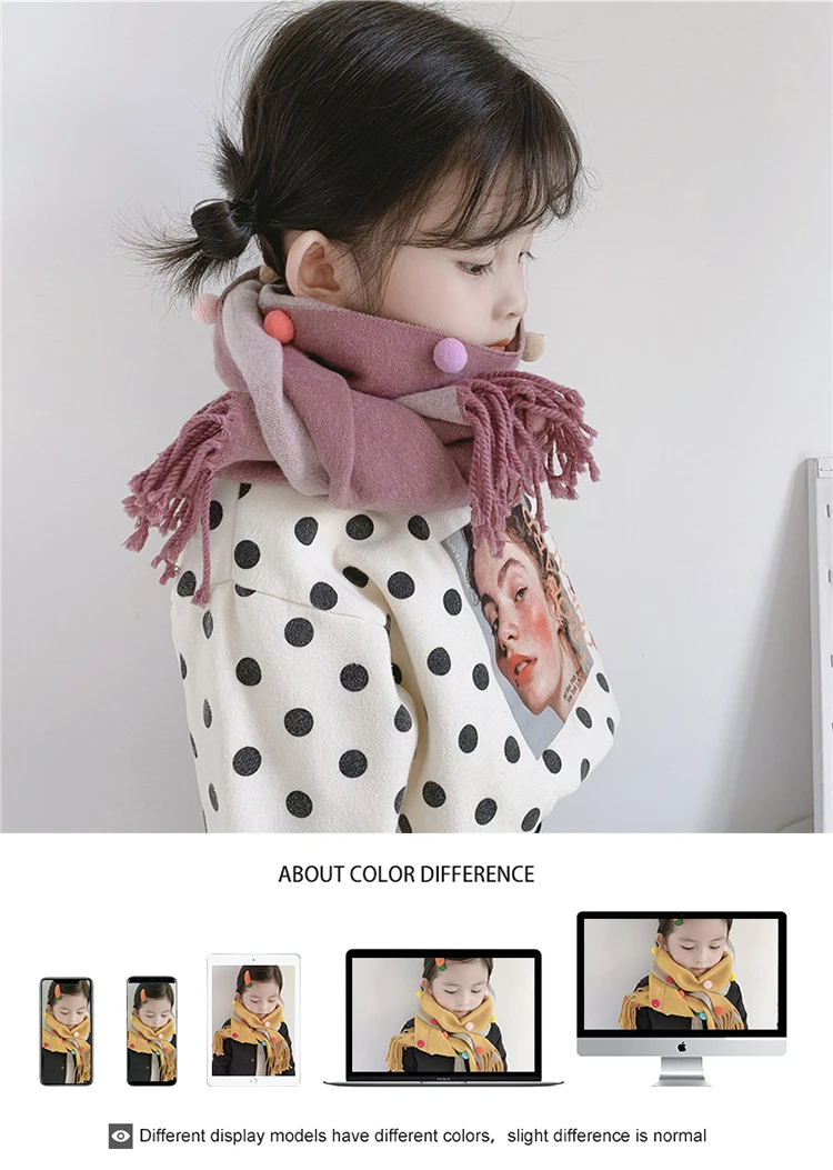 Autumn and Winter new arrival 5 colors available baby scarf female thick warm colorful balls children comfortable soft scarf
