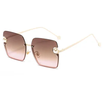 

OLOEY New Fashion Trend Framed Sunglasses Metal Half Frame Gradient Sunglasses Big Pearl Luxury Original Design