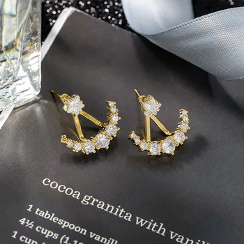 

Moon Behind Moon Hung Earrings Elegant Popular Jewelry Prevent Allergy Romance Silver Plated Needle Star Ear Stud