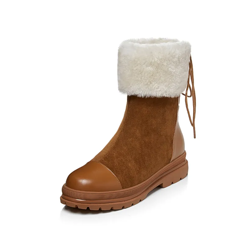 MORAZORA/ г., теплые зимние ботинки из натуральной кожи женские ботильоны на шнуровке на среднем каблуке с круглым носком, черный и коричневый цвета - Цвет: brown