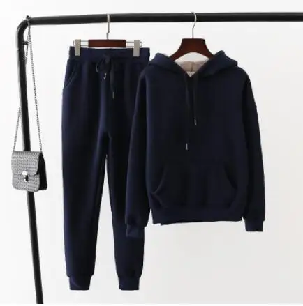 Navy Blue Осенне-зимние женские комплекты из двух предметов, спортивный костюм для женщин, куртки с длинными рукавами и штаны, комплект из двух предметов, теплые наряды, женский костюм - Color: Navy Blue