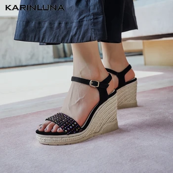 

KarinLuna 2020 Brand Design Kid Suede Women Sandals Wedges platform Crystal Pumps Summer Casual Woman Pumps