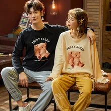 Одинаковый пижамный комплект для пары; хлопковые пижамы; одежда для сна с длинными рукавами; домашний костюм; Пижама для влюбленных; одежда для влюбленных мужчин и женщин