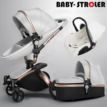 

AULON baby stroller 2 in 1/3 in 1 leather stroller can sit reclining folding lightweight high landscape stroller free shipping
