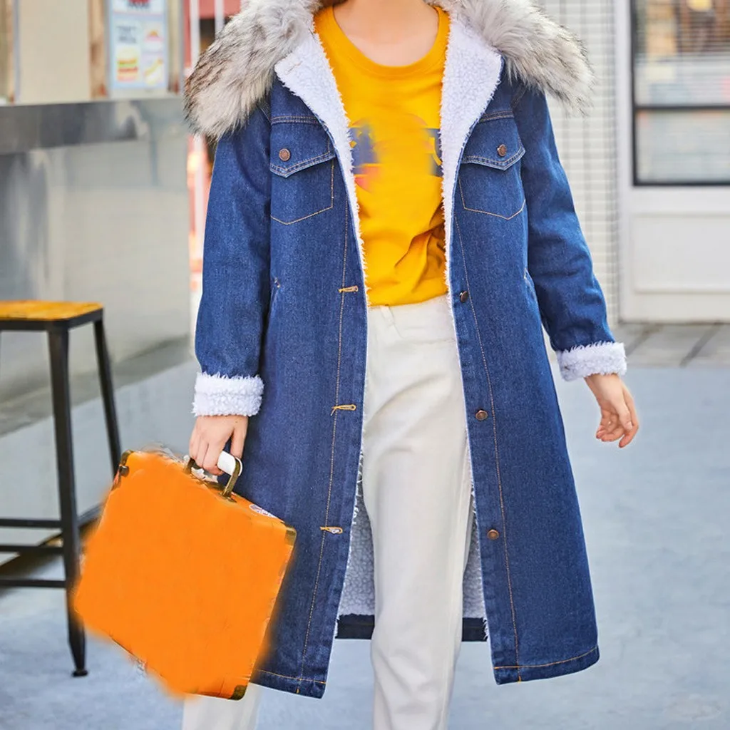 Spring Autumn Winter New 2019 Women Lambs Wool Jean Coat With Pockets Long Sleeves Warm Jeans Outwear Wide Denim Jacket#3 | Женская