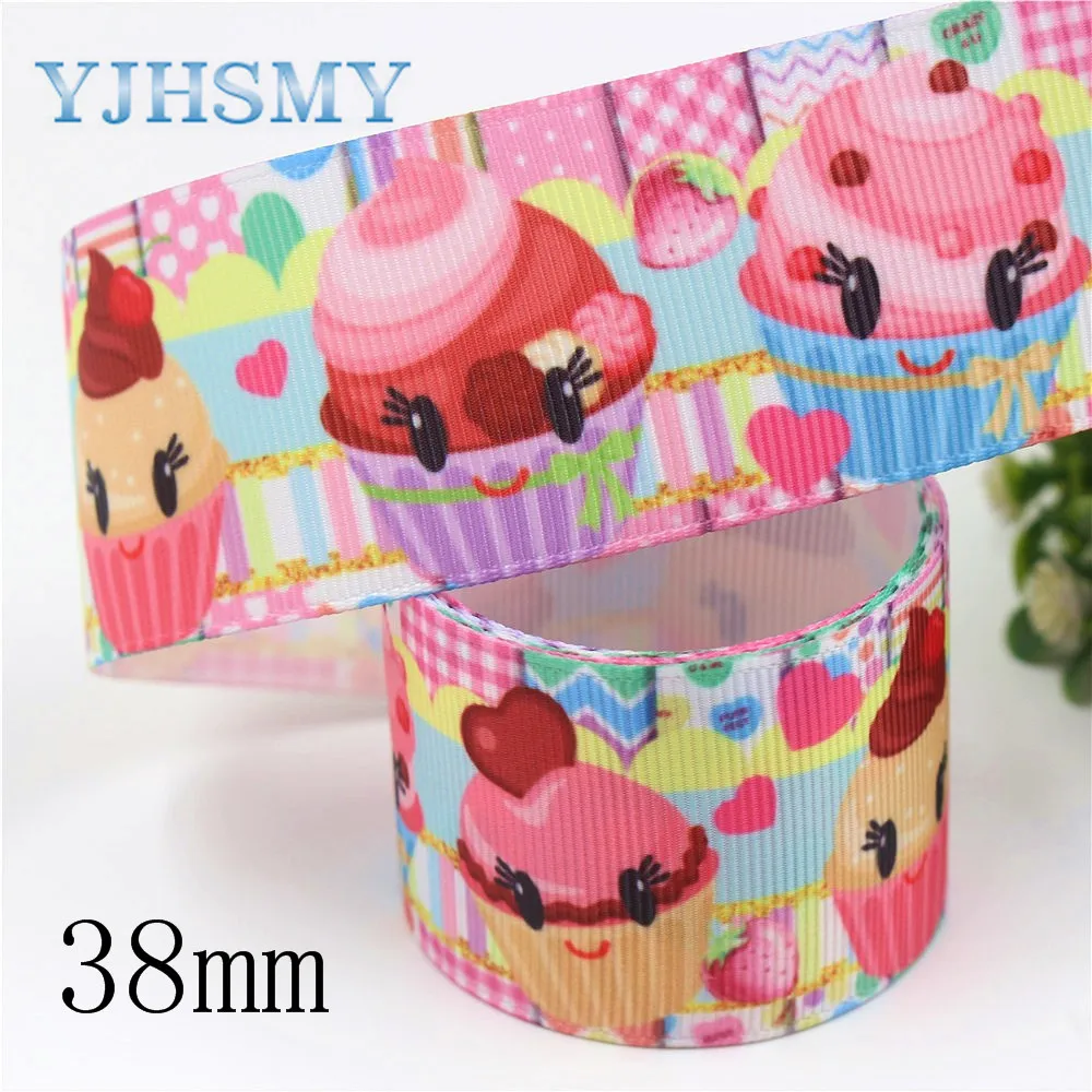 YJHSMY I-19906-2093, 38 мм 10 ярдов десертная лента термопереводной рисунок Grosgrain, Подарочная упаковка DIY материал