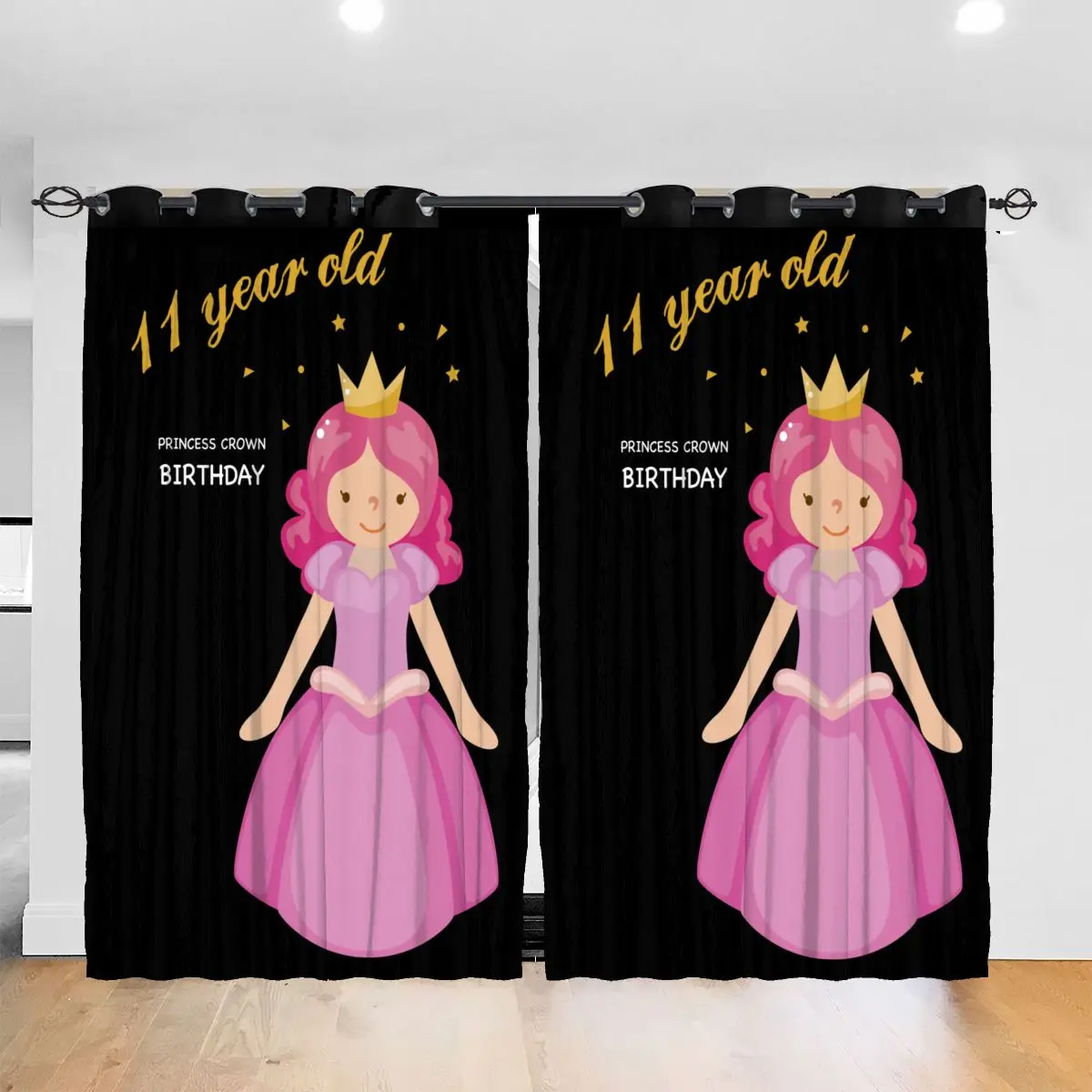 

Living Room Sun Block Curtain 11 Year Old Princess Crown Birthday Light Shading Bedroom Blackout Window Curtains 52x72In