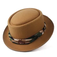 Модная женская шляпа-пирожок с лентой поп шерстяная шляпа Fedora Уличная Повседневная Porkpie чародейная шляпа размер 58 см
