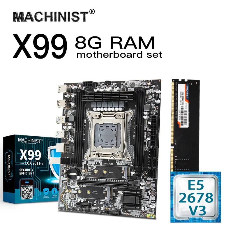 Комплект материнской платы X99 с Intel Xeon E5 2678 V3 LGA 2011-3 CPU 8GB DDR4 память ECC REG RAM MATX NVME M.2 SSD