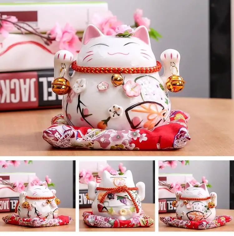 4.5" Ceramic Lucky Cat Maneki Neko Fortune Cat Porcelain 