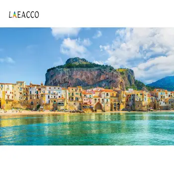 

Laeacco Beautiful View Cefalu Little Town Sicily Italy Photography Backgrounds Customize Photographic Backdrops For Photo Studio