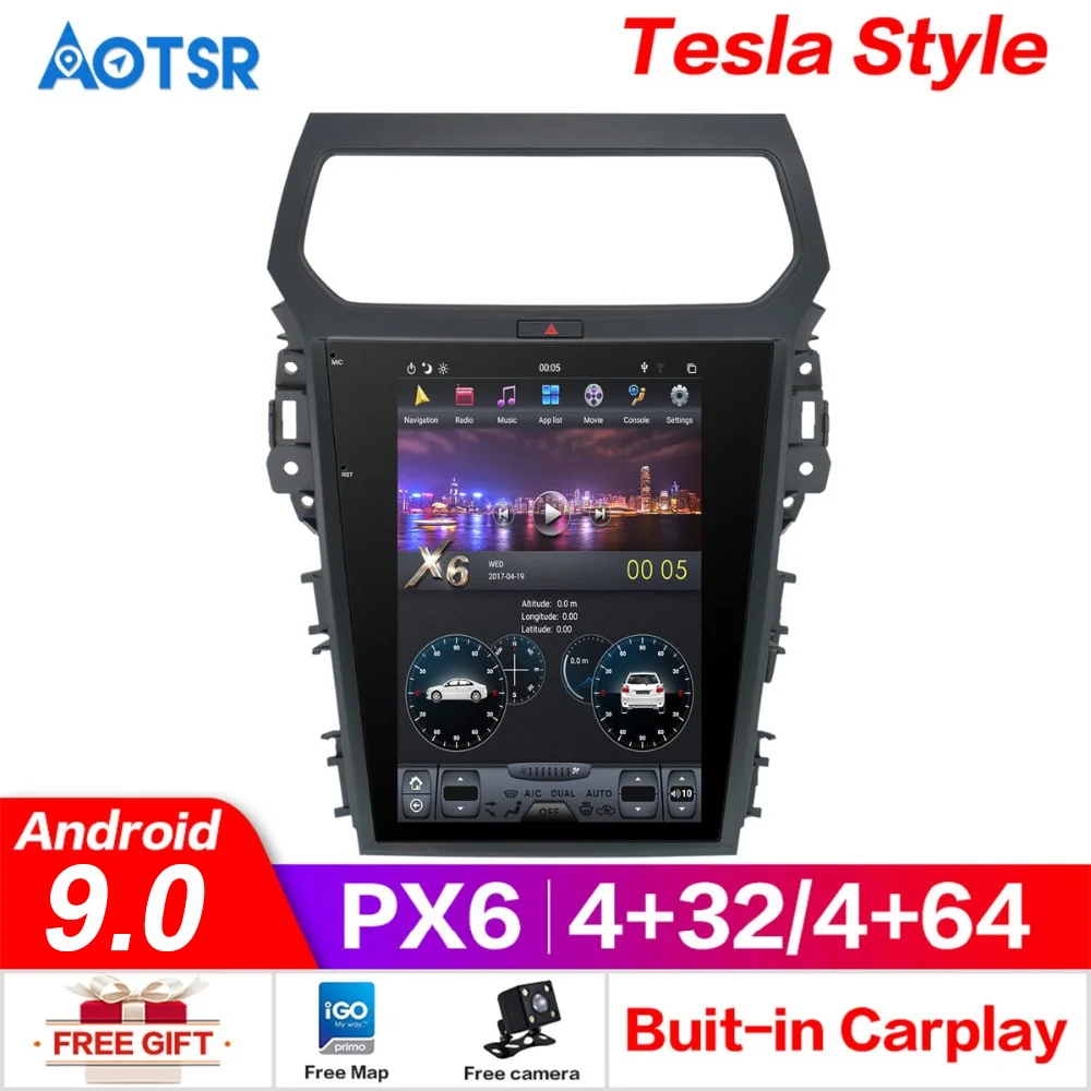 PX6 4+ 64G Tesla стиль Android 9,0 автомобильный dvd-плеер gps навигация для Ford Explorer 2011+ головное устройство Мультимедиа Радио магнитофон
