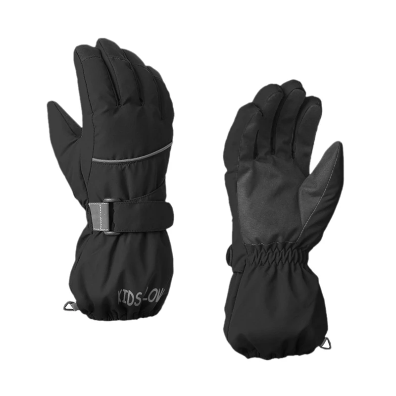Новые Нескользящие Детские лыжные перчатки, ветрозащитные водонепроницаемые детские зимние варежки для мальчиков и девочек, перчатки для езды на велосипеде, детские перчатки для сноуборда - Color: Black 12-14Y