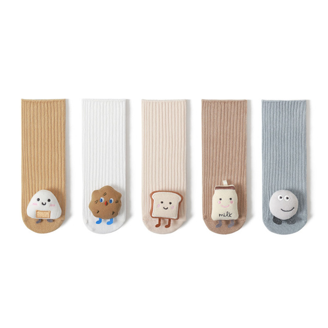 Cute Baby Socks Double Needle Worsted Cotton Korean Cartoon Medium Tube Infant Socking Newborn Toddler Sock