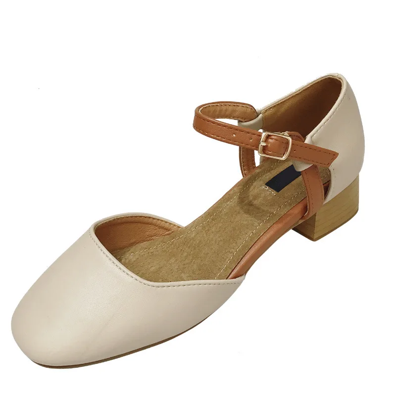 

Chunky-Heel Sandals Western Style 34-39 Apricot Khaki
