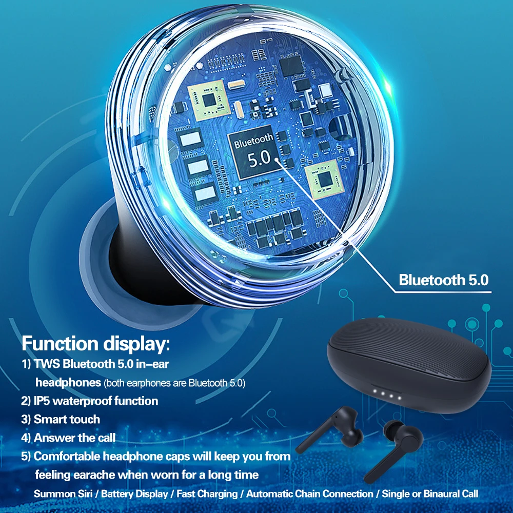 5,0 Bluetooth наушники TWS отпечатков пальцев сенсорные беспроводные наушники HD стерео наушники спортивные наушники с шумоподавлением игровая гарнитура