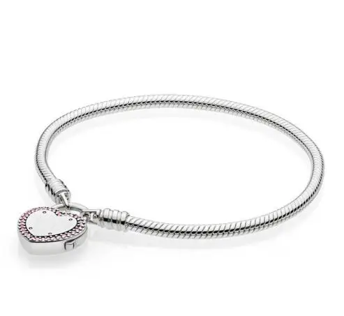 

Original 925 Sterling Silver Bracelet Lock Your Promise Snake Chain Bracelet Bangle Fit Women Bead Charm DIY Fashion Jewelry