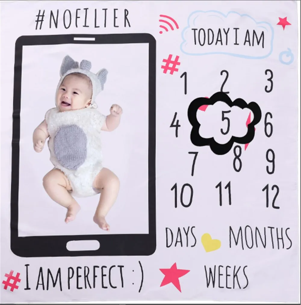 

Phone Camera Pattern Baby Milestone Photo Cloth Props Background Blanket Background Cushion Cloth Calendar Newborn Accessories