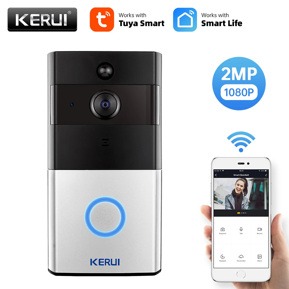 audio video intercom system KERUI Tuya 1080P Smart  Life  Tuya App Wifi Intercom Video Doorbell Wireless Security Cam  Two Way Audio Night Vision  Door Bell doorphone