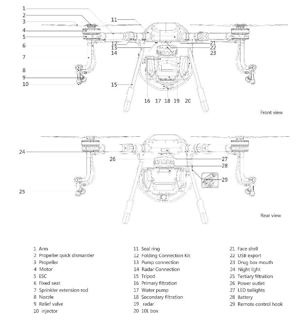 Drone Quadricoptère Drone-Agriculture 10L
