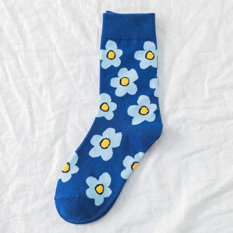 Fashion Women\'S Socks Korea Style Flower Pattern Print Socks Ins Style Short Sock Women Autumn Winter Cute Streetwear Sox Girls