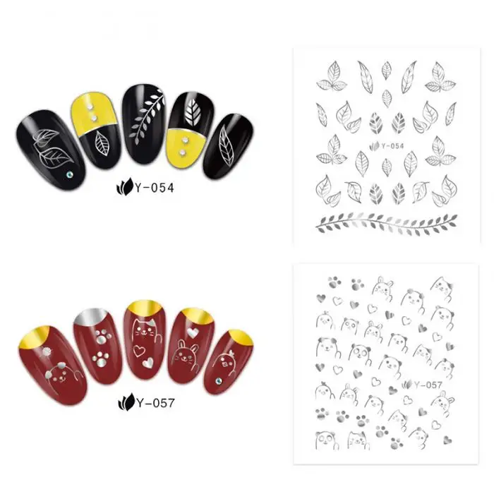 30pcs DIY Nail decoration sticker Accessories Gold Silver Random Feather Flower Spider Design Decal Nails Art Decoration Floral