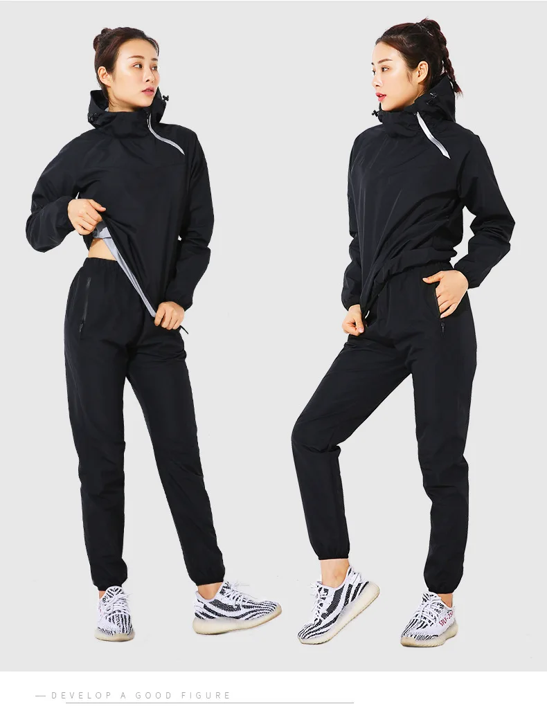 Комплект одежды для спортзала, мужская женская спортивная одежда, пуловер с капюшоном, топ для фитнеса с длинными штанами, спортивный костюм для похудения
