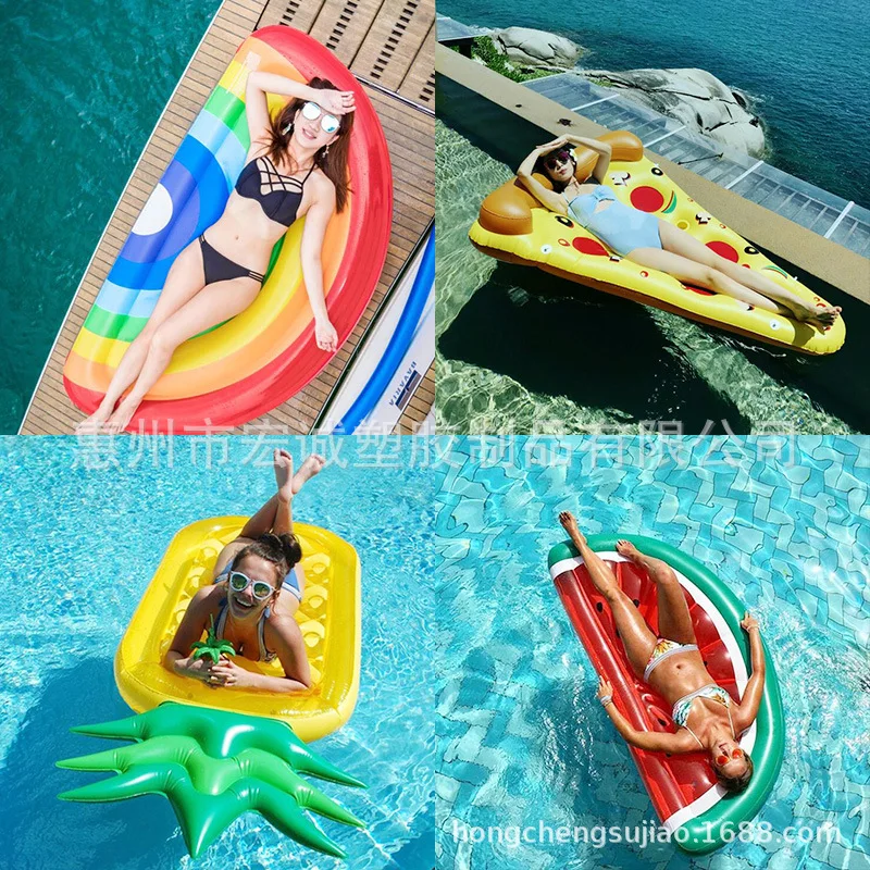 

Inflatable Rainbow Pizza Floating Bed 150cm Flamingo Riding Small Swan Swimming Tube Pineapple-shaped Floating Mat Unicorn