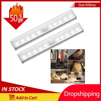 

10 LEDs PIR LED Motion Sensor Light Cupboard Wardrobe Bed Lamp LED Under Cabinet Night Light For Closet Stairs Kitchen Dropship