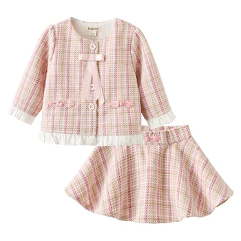 

pudcoco Princess Infant Kids Girl Plaids Clothes Set Sweet Bow Long Sleeve Jacket Coat Top+Skirts Party Fashion Pink Outfit 1-6Y