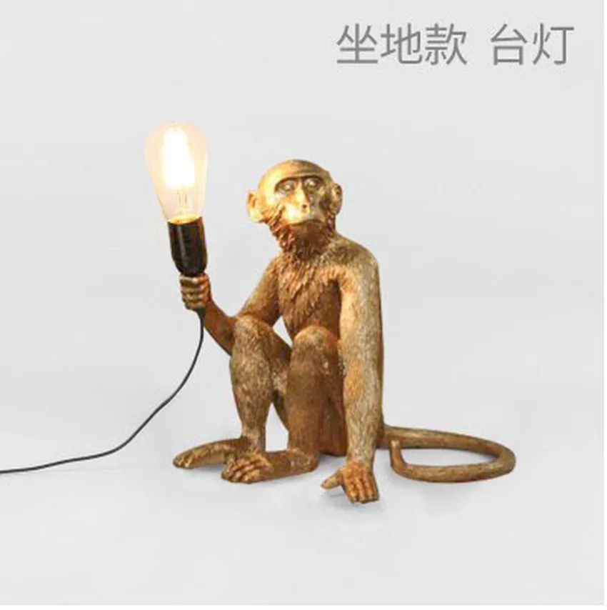 Modern Resin Black White Monkey Pendant Light for Living Room Lamps Art Parlor Study Room Led Lights Lustre with E27 Led Bulb - Цвет корпуса: Gold-Table lamp