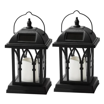 

2 Pack Outdoor Hanging Solar Lantern,Lantern with Solar Powered LED Candle,Dusk to Dawn Timer,Table Top Patio Lighting