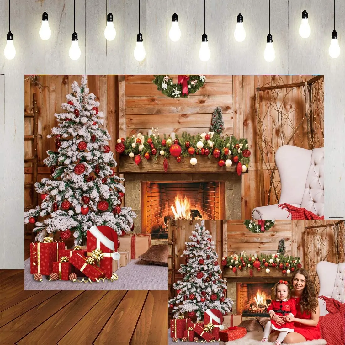 Photographie De Noël Toile De Fond Cheminée Père Noël Arbre De Noël Pour Thème Décor De Fête Bannière Arrière-Plan Photo Studio Accessoires 240x180