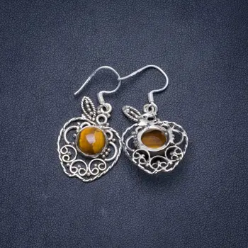 

Natural Tiger Eye Handmade Unique 925 Sterling Silver Earrings 1.5" Y1212
