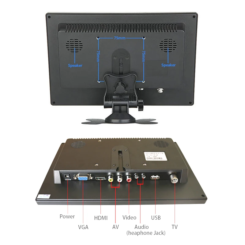  10.1 Inch IPS Monitor HD Portable Color LED LCD Display Screen with AV/VGA/HDMI/BNC/USB Output for 